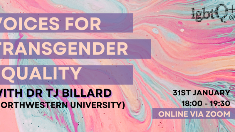 voices for transgender equality seminar book talk with Thomas J Billard - register by clicking the title link